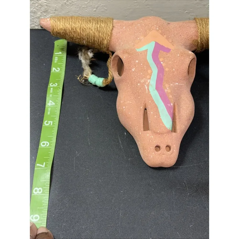 5 Southwestern Pottery Ceramic Bull Skull Hand-Painted Wall Table Decor 7” & 5”